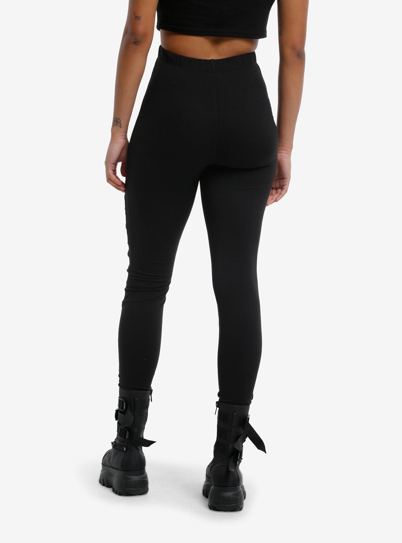 Black Strappy Cutout Leggings, , hi-res