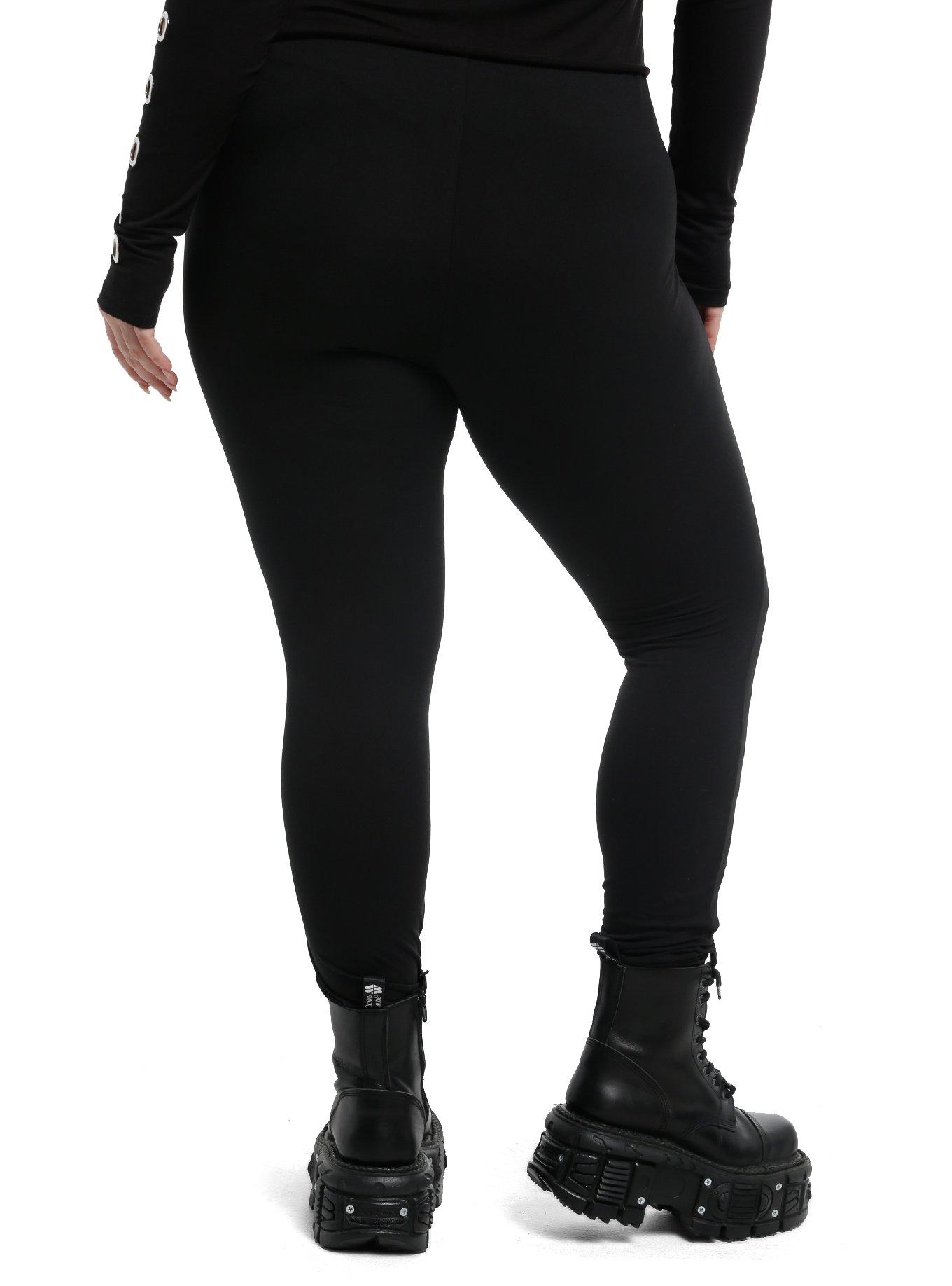 Black Strappy Cutout Leggings Plus Size, , hi-res