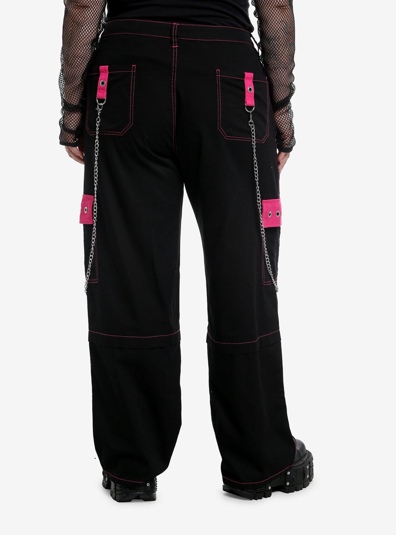 Hot Pink & Black Grommet Chain Carpenter Pants Plus Size, , hi-res