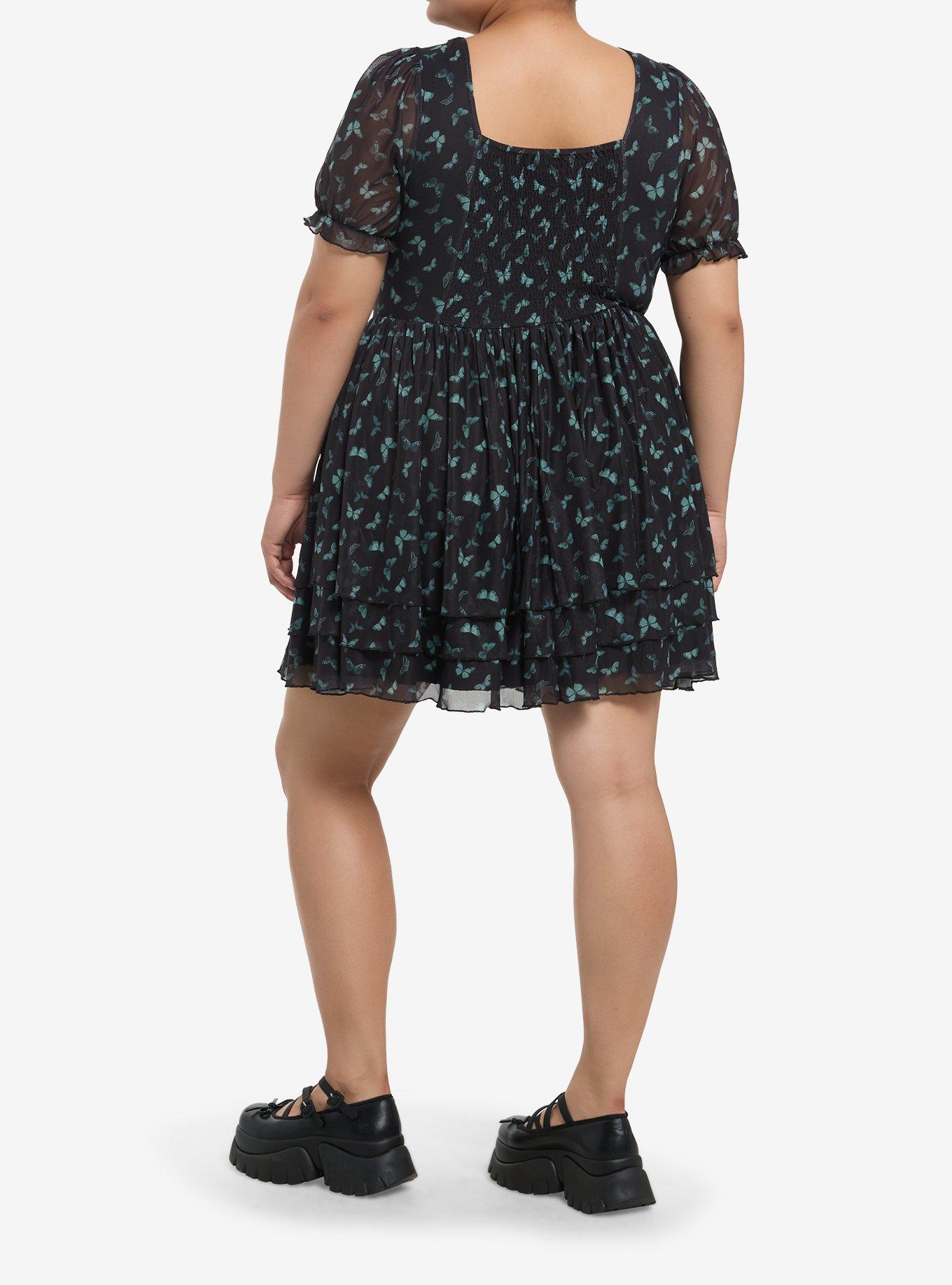 Thorn & Fable Green Butterfly Tiered Dress Plus Size, GREEN, alternate
