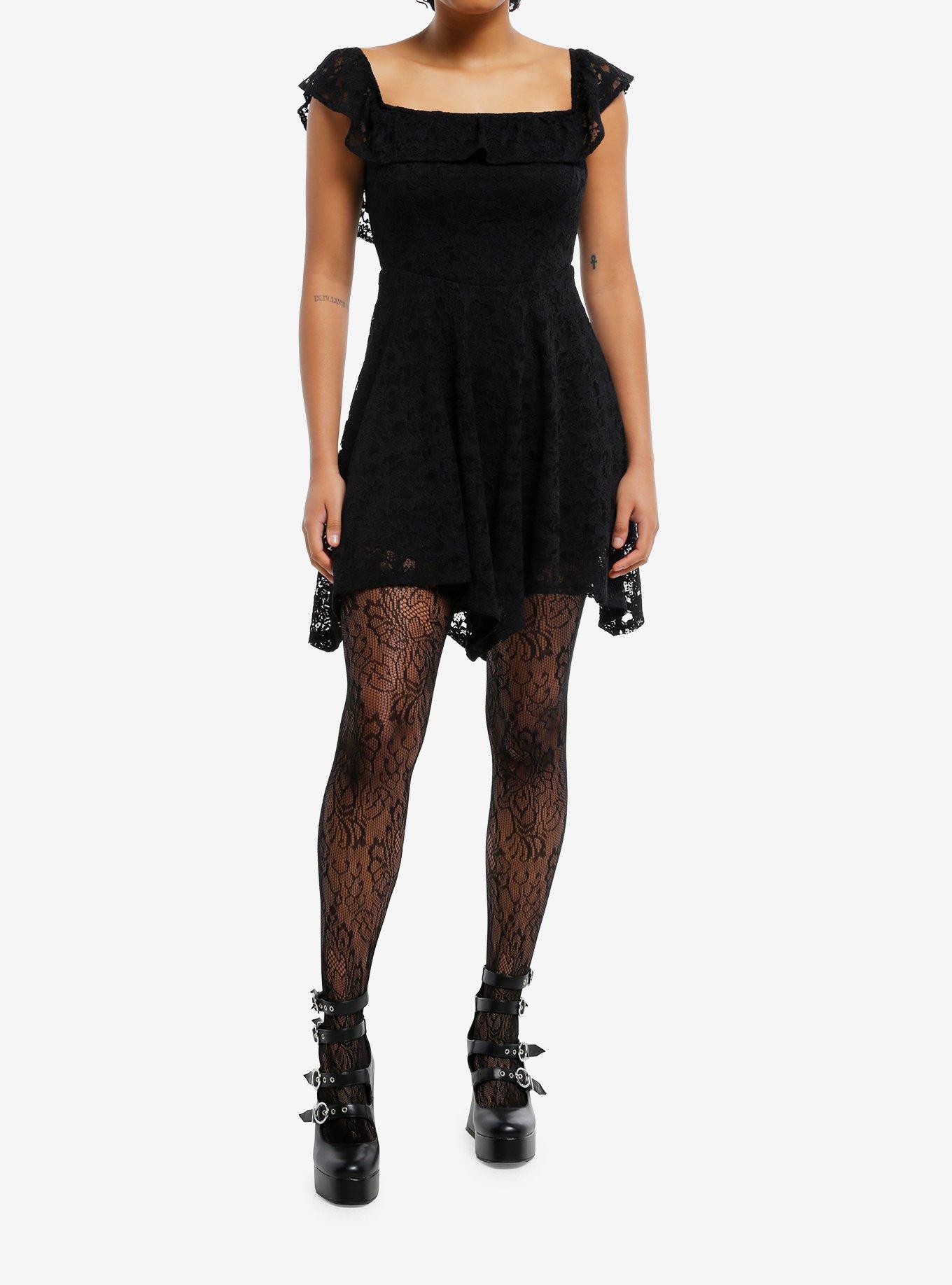 Cosmic Aura Black Lace Hanky Hem Mini Dress, , hi-res