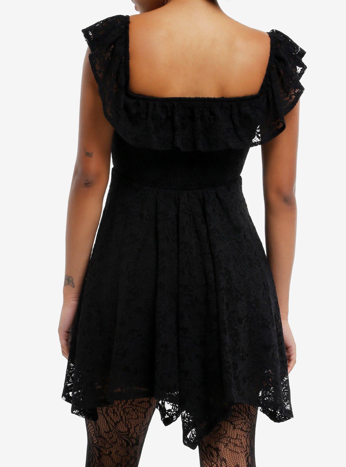 Cosmic Aura Black Lace Hanky Hem Mini Dress, BLACK, alternate