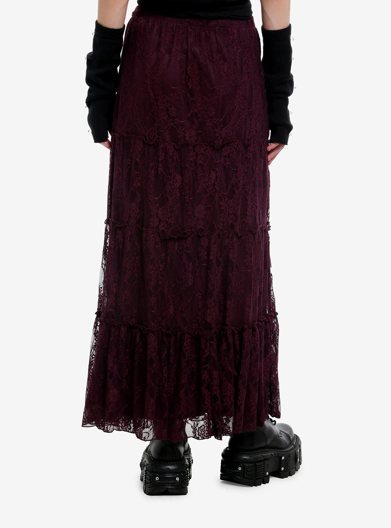 Cosmic Aura Berry Purple Lace Maxi Skirt, , hi-res