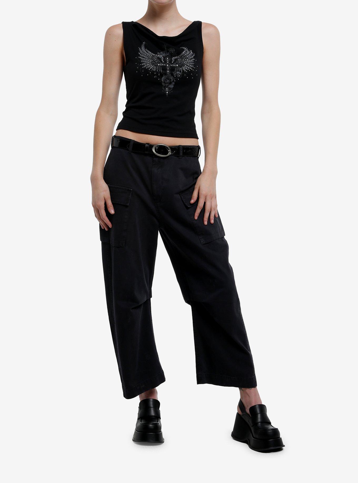 Winged Cross Rhinestone Girls Off-Shoulder Top, , hi-res
