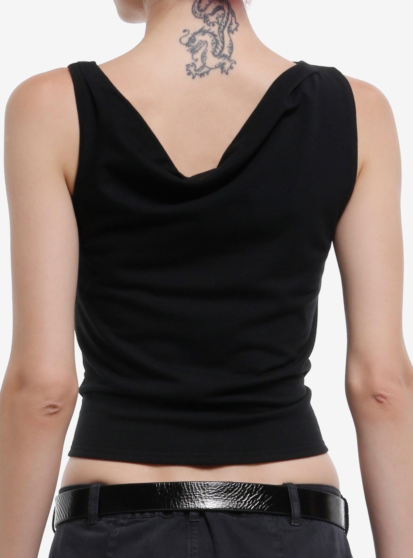 Winged Cross Rhinestone Girls Off-Shoulder Top, BLACK, alternate