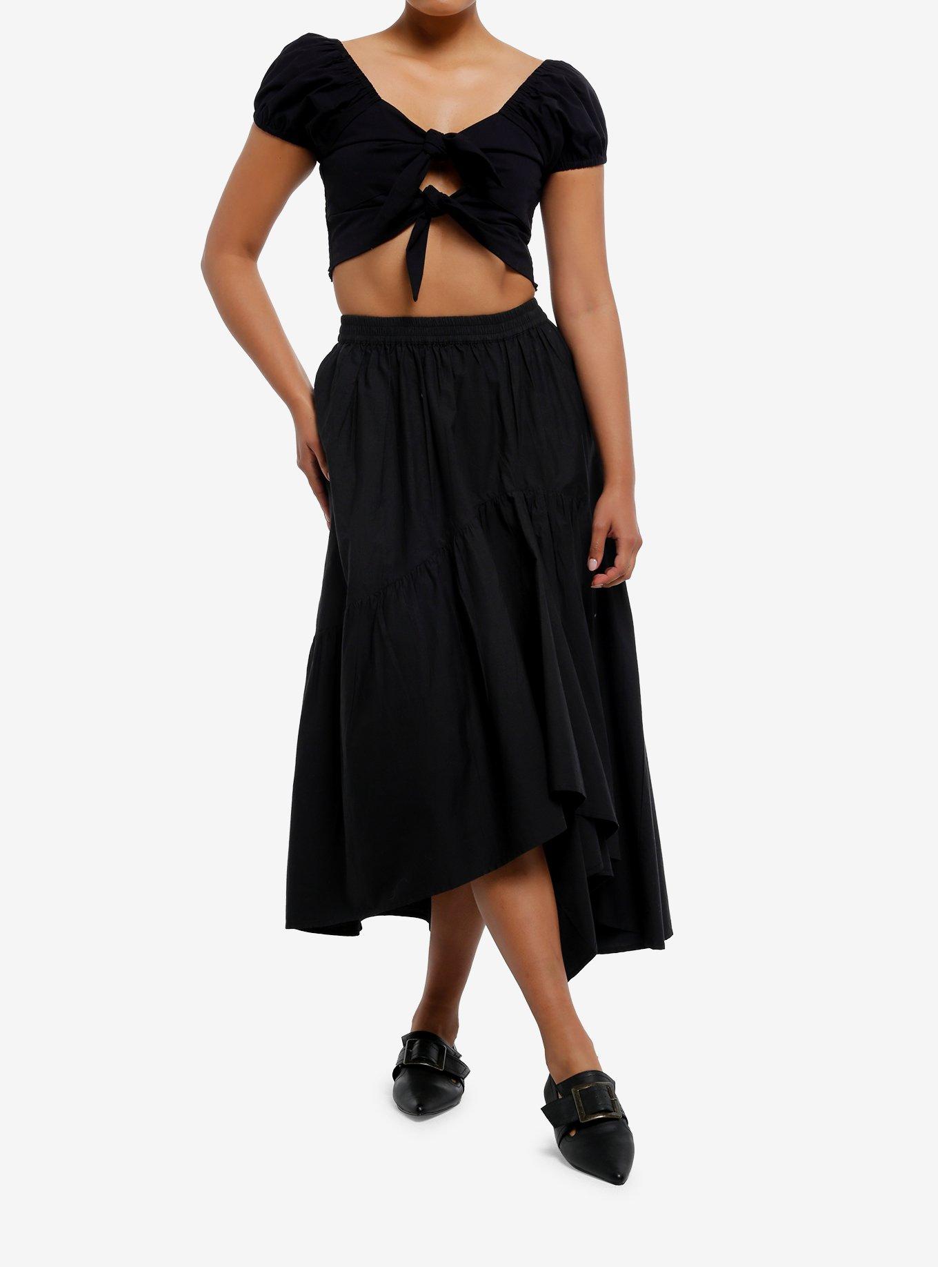 Cosmic Aura Black Tie-Front Girls Crop Top, BLACK, alternate