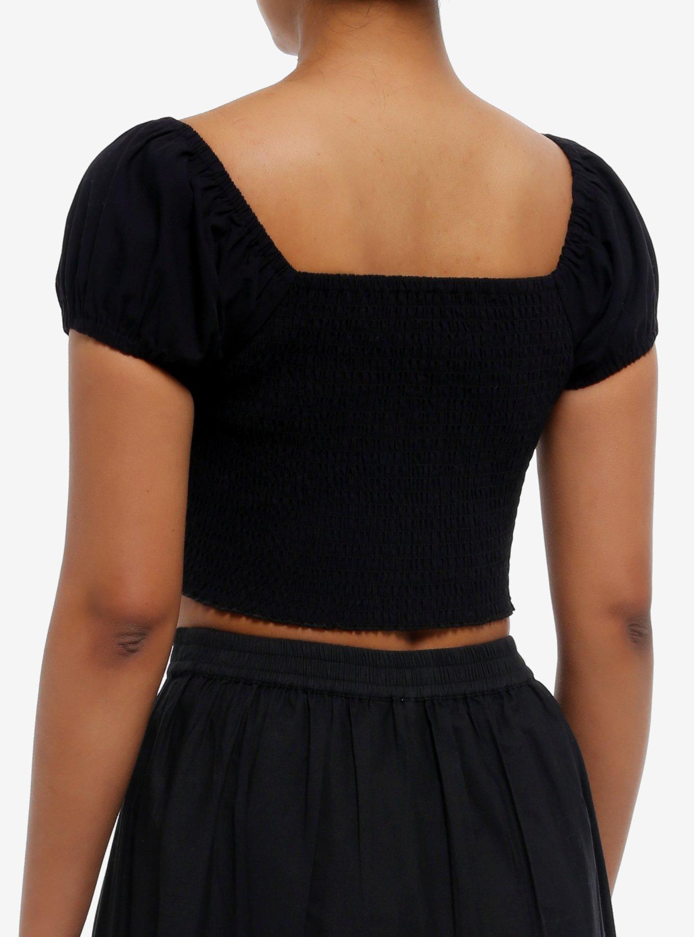 Cosmic Aura Black Tie-Front Girls Crop Top, BLACK, alternate