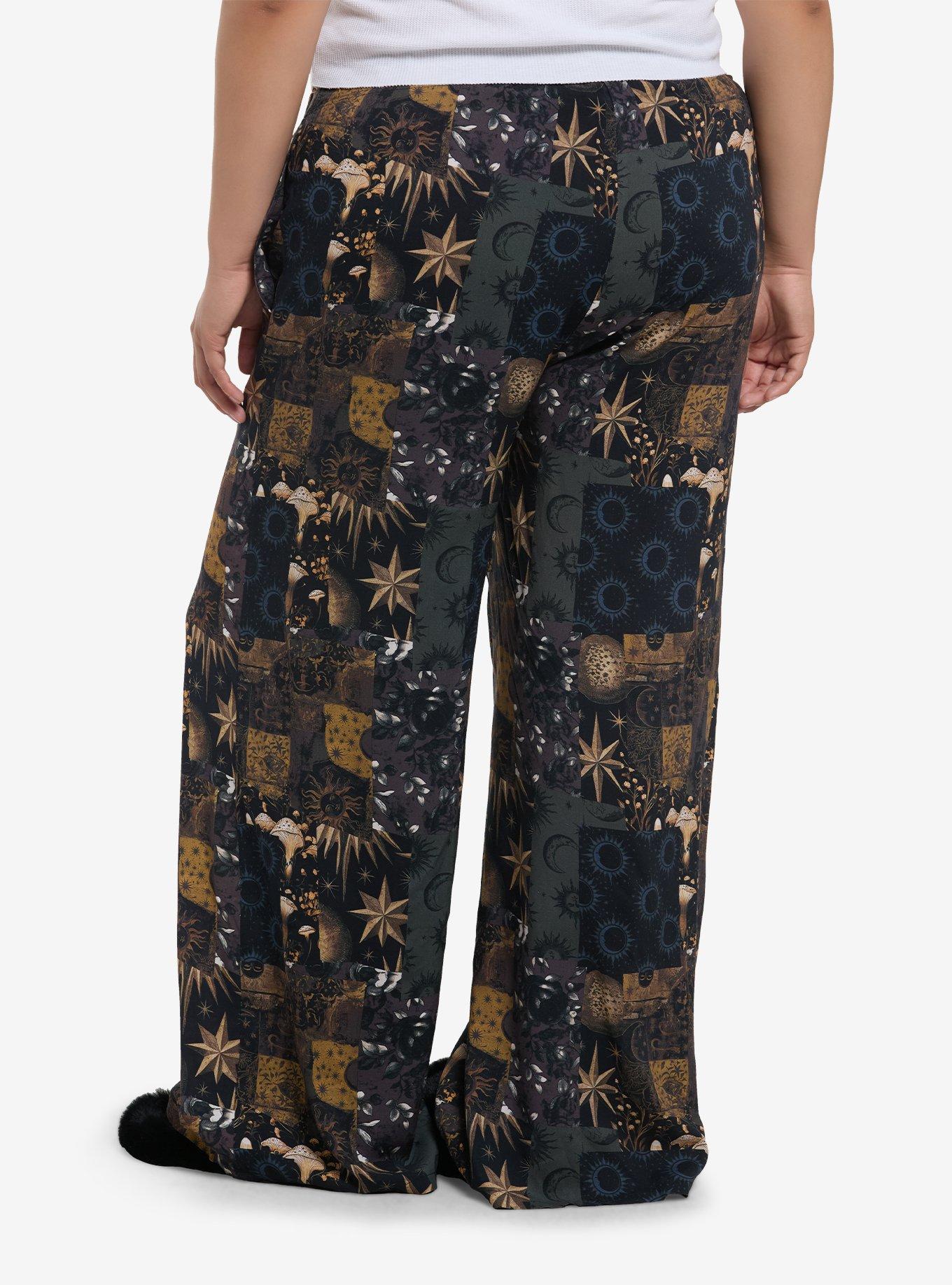 Cosmic Aura Celestial Patchwork Print Wide Leg Lounge Pants Plus Size, , hi-res