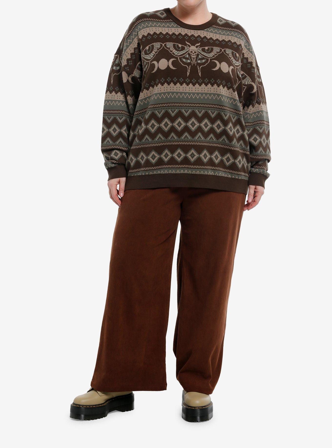 Cosmic Aura Death Moth Grunge Fair Isle Girls Sweater Plus Size, , hi-res