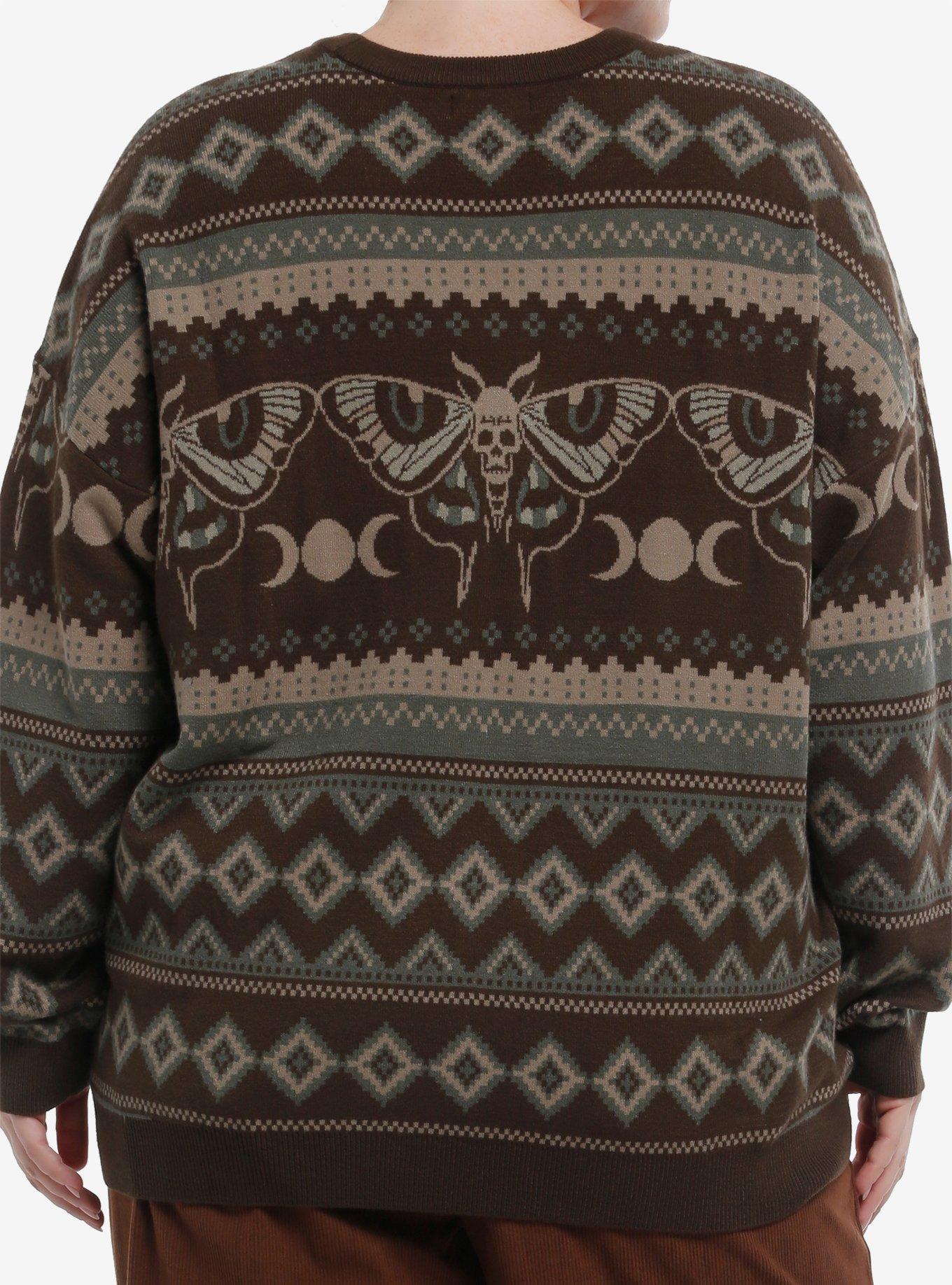 Cosmic Aura Death Moth Grunge Fair Isle Girls Sweater Plus Size, GREEN, alternate