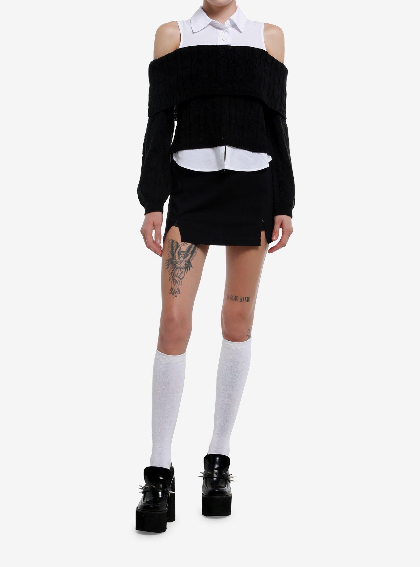 Social Collision Collared Tank Black Knit Girls Twofer Sweater, , hi-res