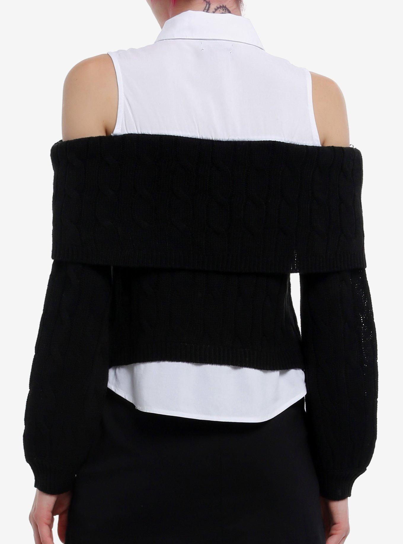 Social Collision Collared Tank Black Knit Girls Twofer Sweater, , alternate
