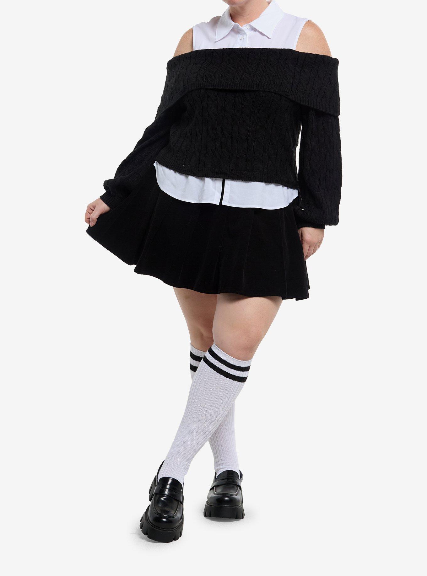 Social Collision Collared Tank Black Knit Girls Twofer Sweater Plus Size, , alternate