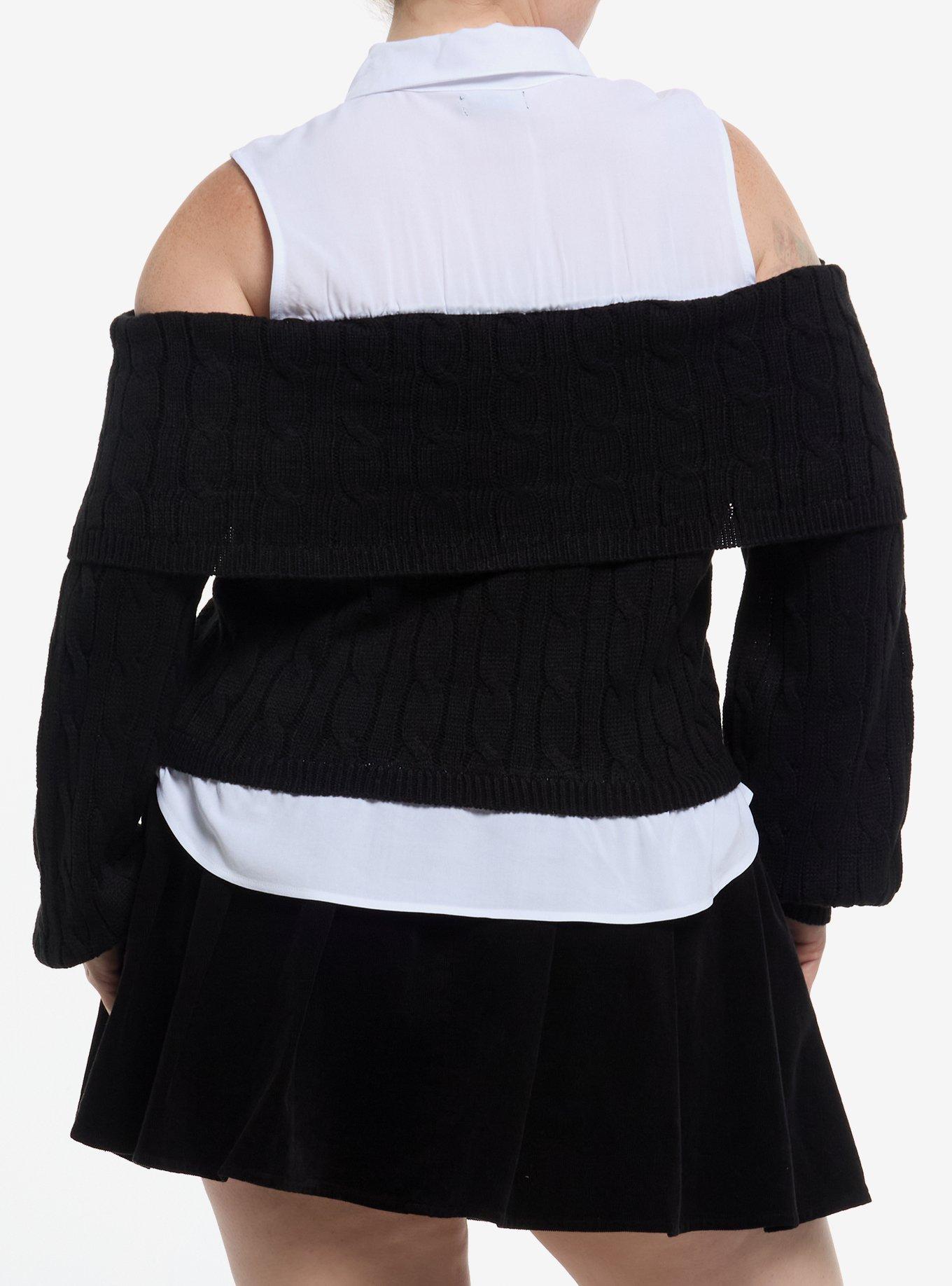 Social Collision Collared Tank Black Knit Girls Twofer Sweater Plus Size, , alternate