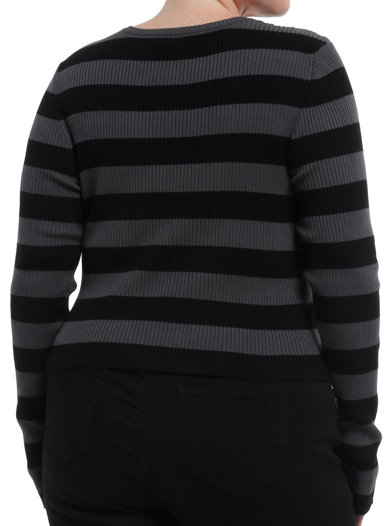Black & Dark Grey Cut-Out Girls Crop Long-Sleeve Top Plus Size, BLACK, alternate