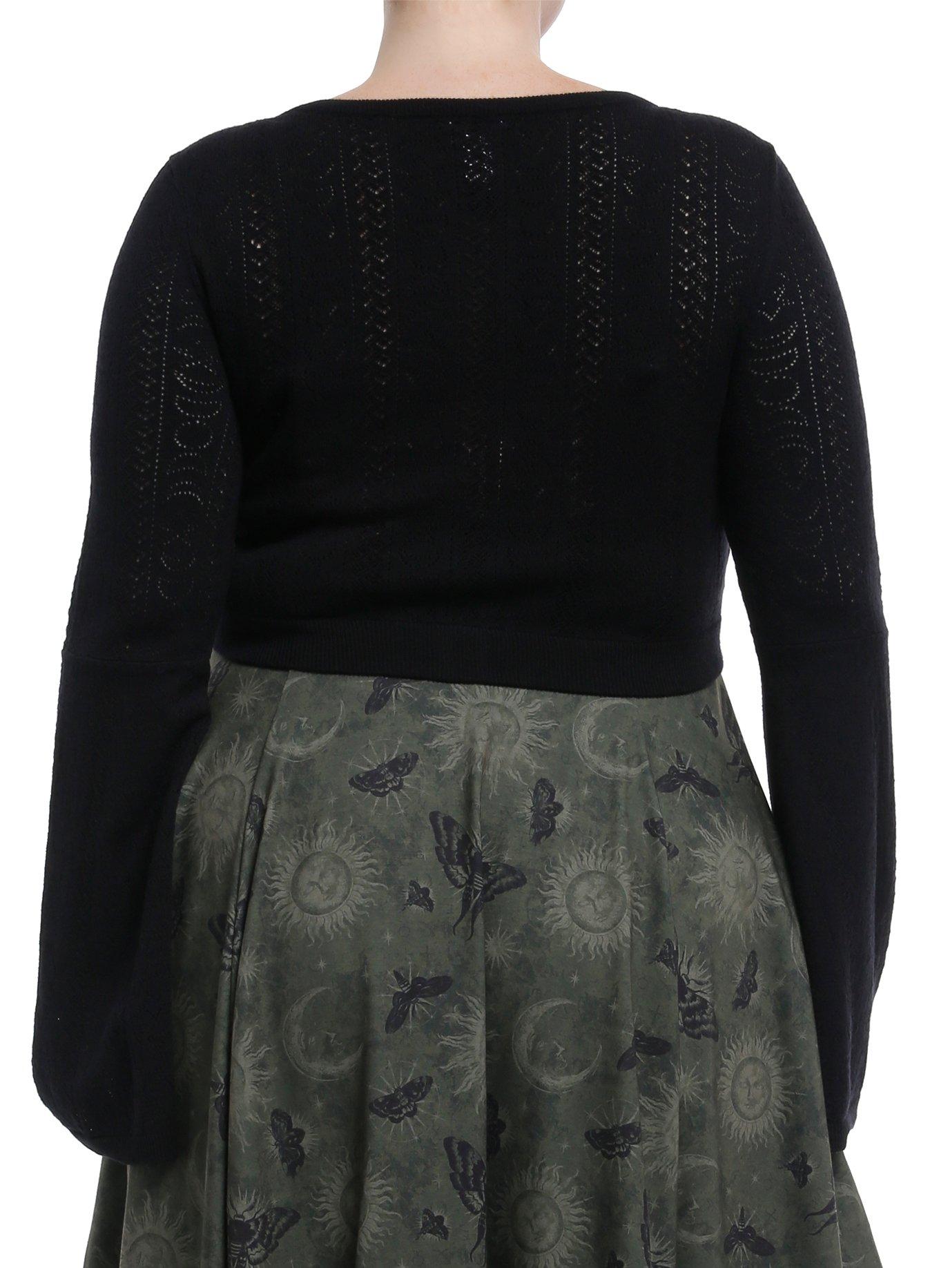 Social Collision Celestial Knit Bell Sleeve Girls Crop Cardigan Plus Size, BLACK, alternate