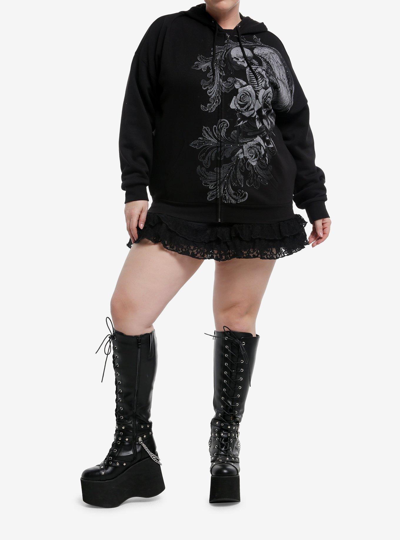 Social Collision Skeleton Fated Destiny Rhinestone Girls Hoodie Plus Size, GREY, alternate