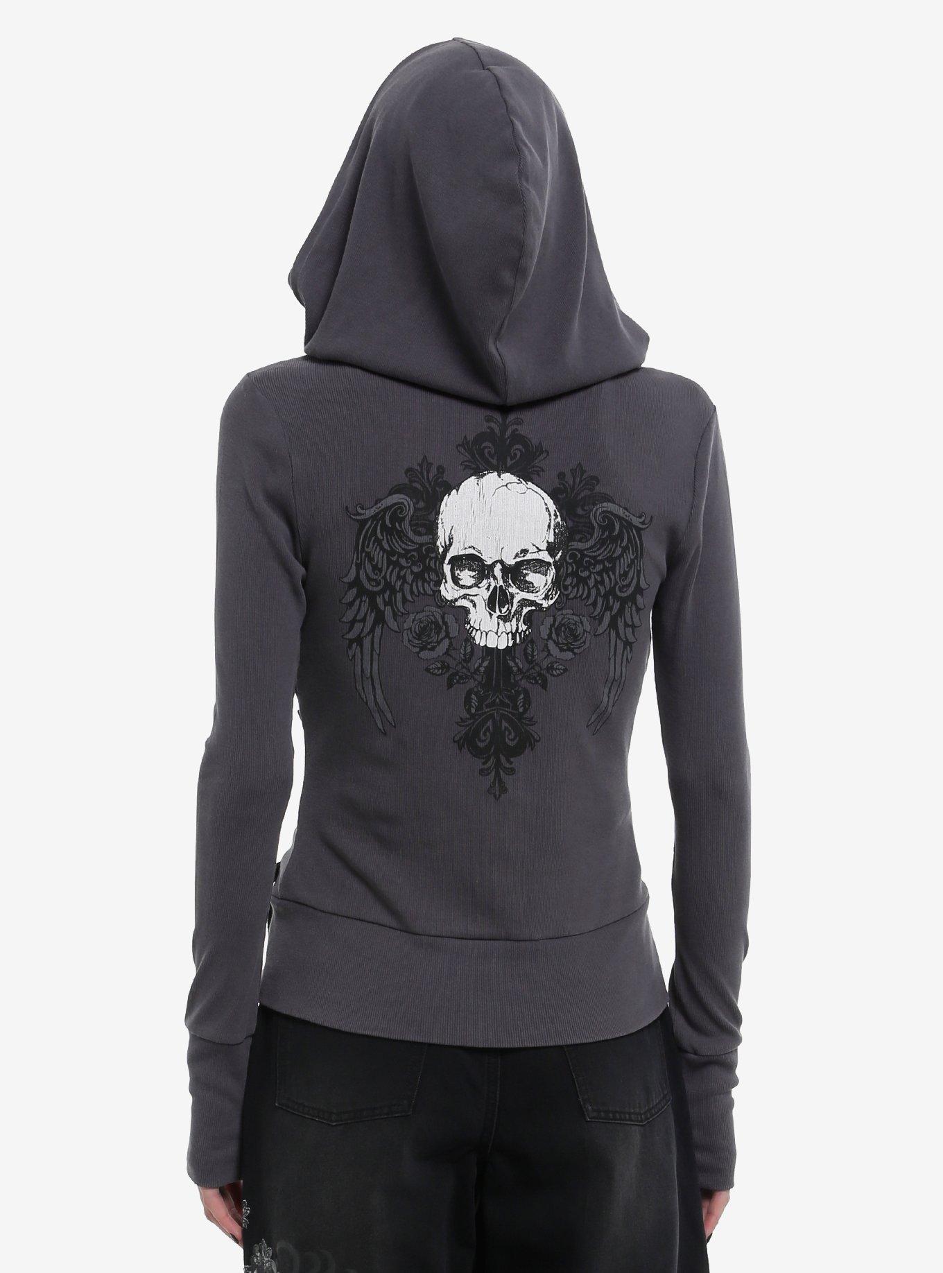 Fateful Love Skull Lace-Up Girls Hoodie, GREY, alternate