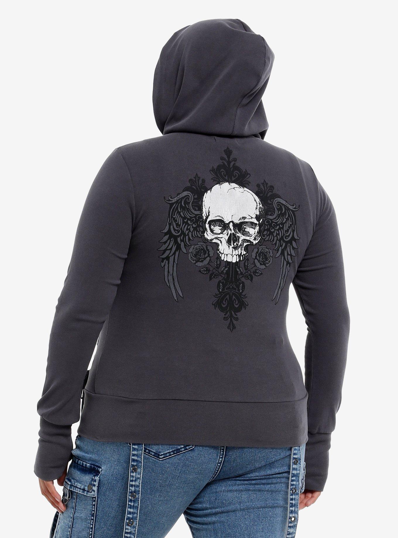 Fateful Love Skull Lace-Up Girls Hoodie Plus Size, , hi-res