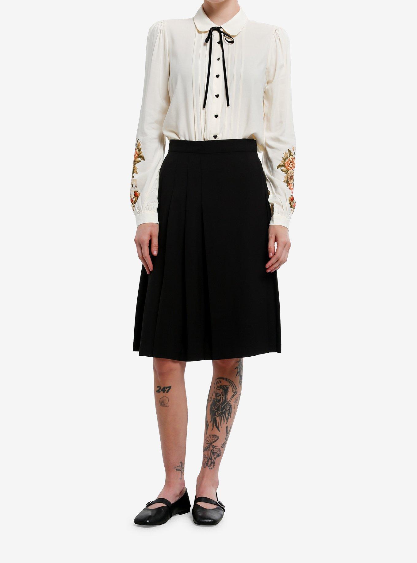 Thorn & Fable Ivory Cats & Mushrooms Girls Woven Long-Sleeve Button-Up, , hi-res