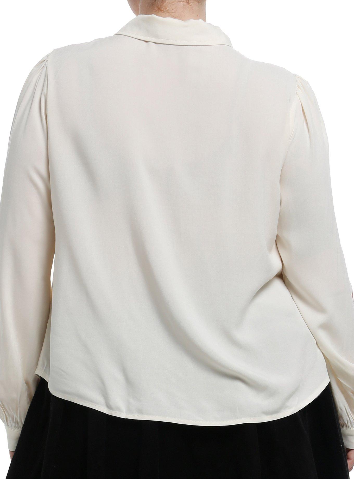 Thorn & Fable Ivory Cats & Mushrooms Girls Woven Long-Sleeve Button-Up Plus Size, , hi-res