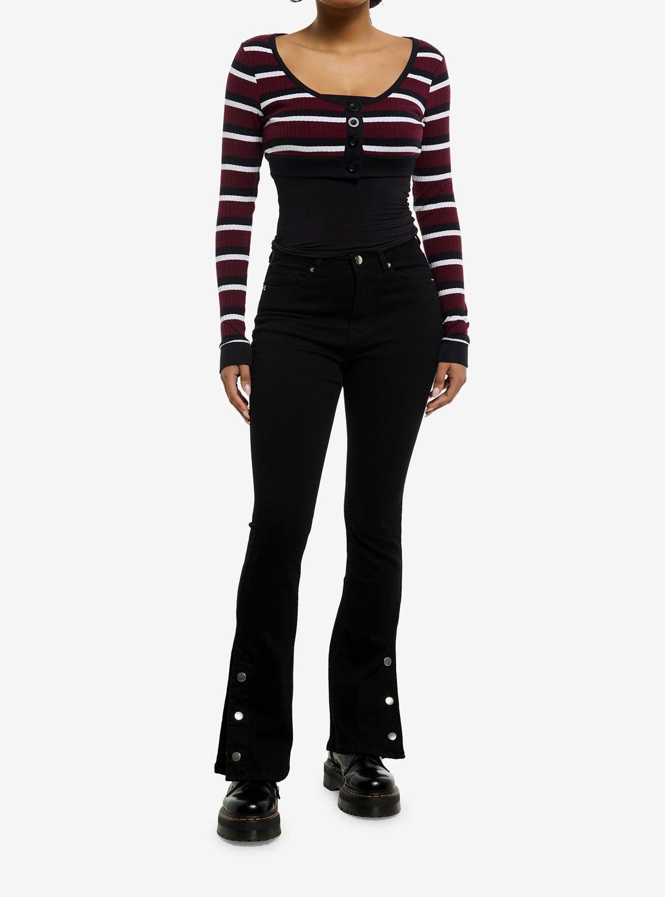Social Collision Maroon White Stripe Bolero Girls Crop Shrug, , hi-res