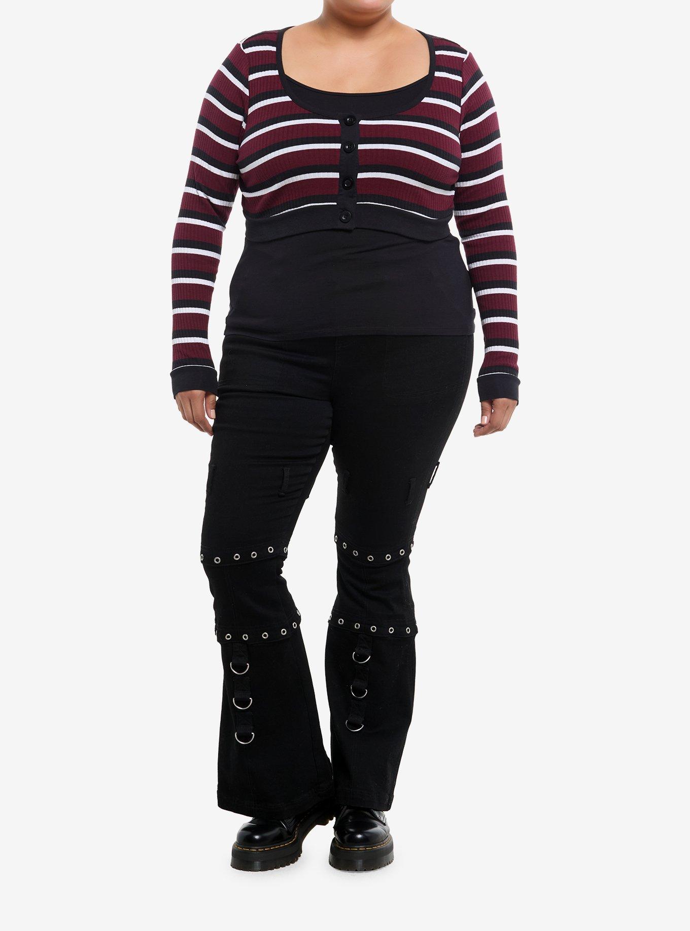 Social Collision Maroon White Stripe Bolero Girls Crop Shrug Plus Size, , hi-res