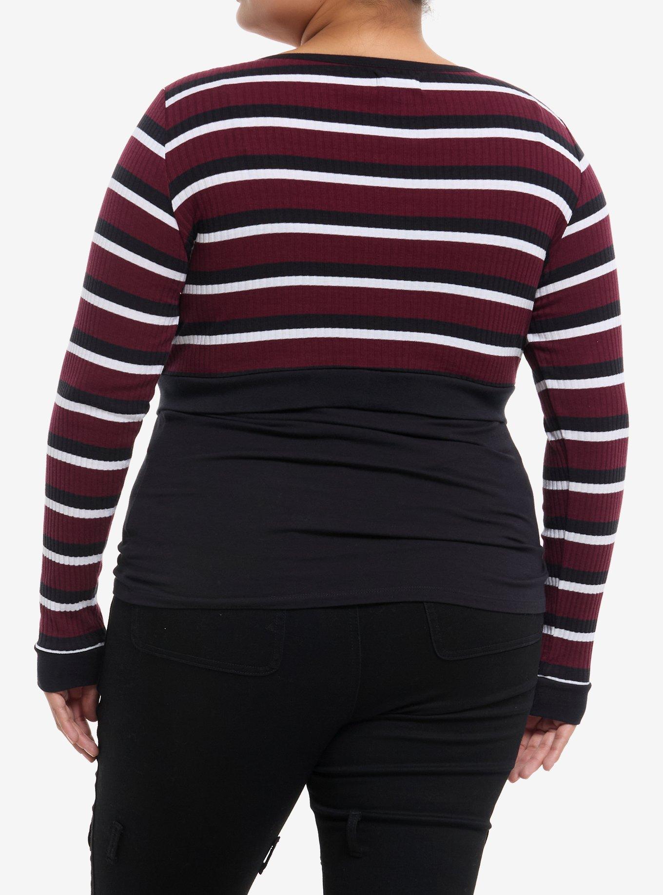 Social Collision Maroon White Stripe Bolero Girls Crop Shrug Plus Size, BURGUNDY, alternate