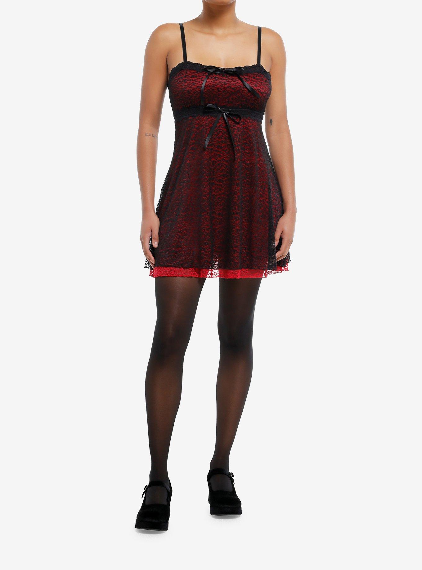 Social Collision Red & Black Leopard Lace Cami Dress, , hi-res