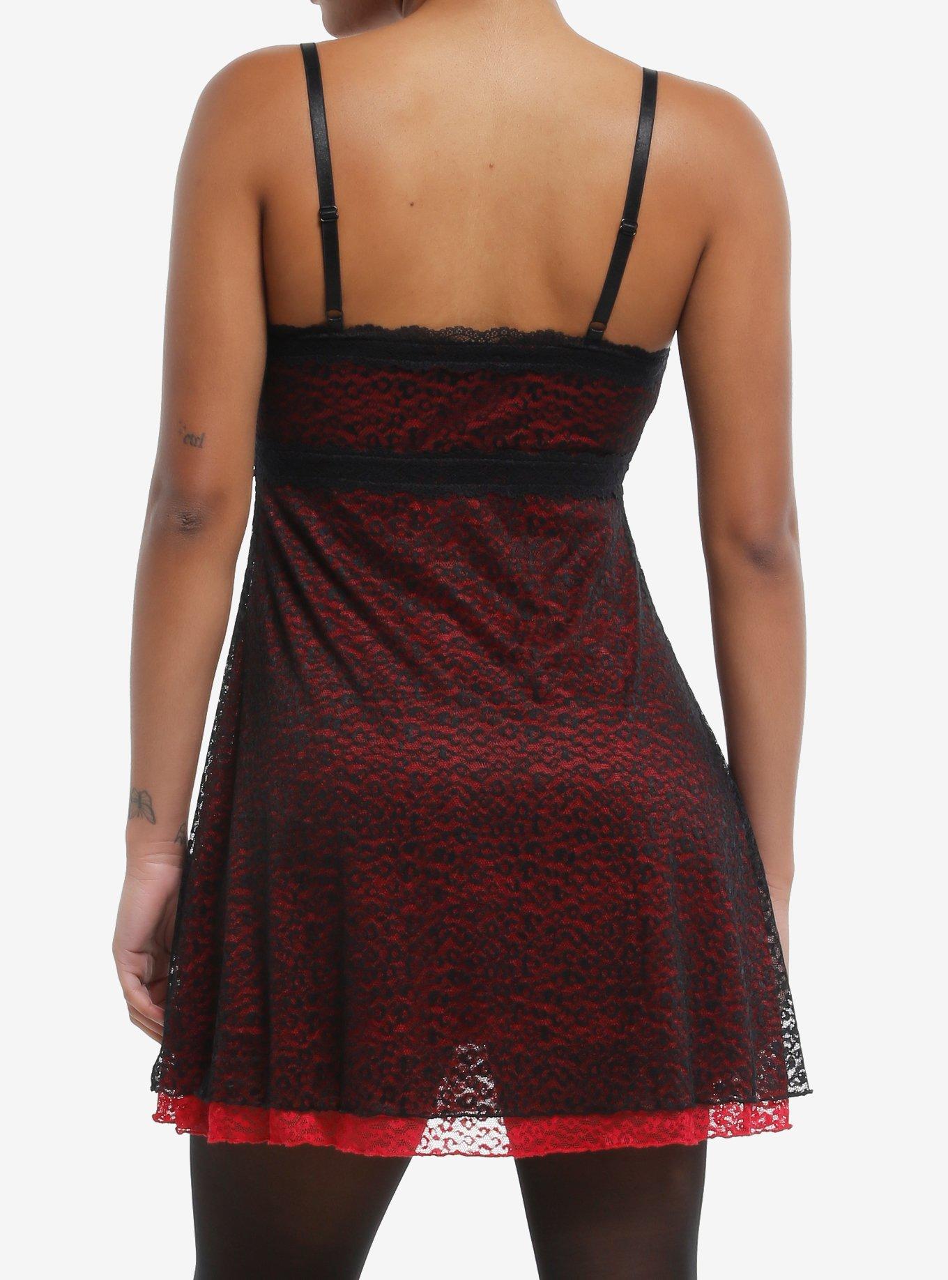 Social Collision Red & Black Leopard Lace Cami Dress, BLACK, alternate