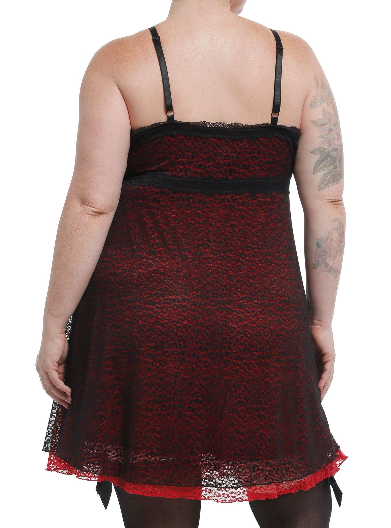 Social Collision Red & Black Leopard Lace Cami Dress Plus Size, , hi-res
