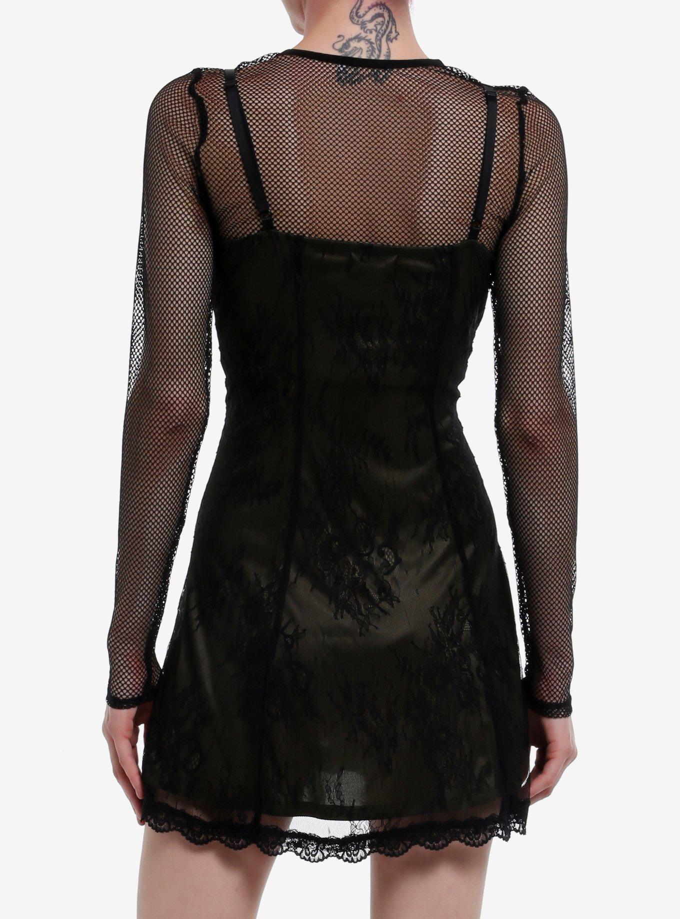 Cosmic Aura Black & Green Lace Twofer Long-Sleeve Dress, GREEN, alternate