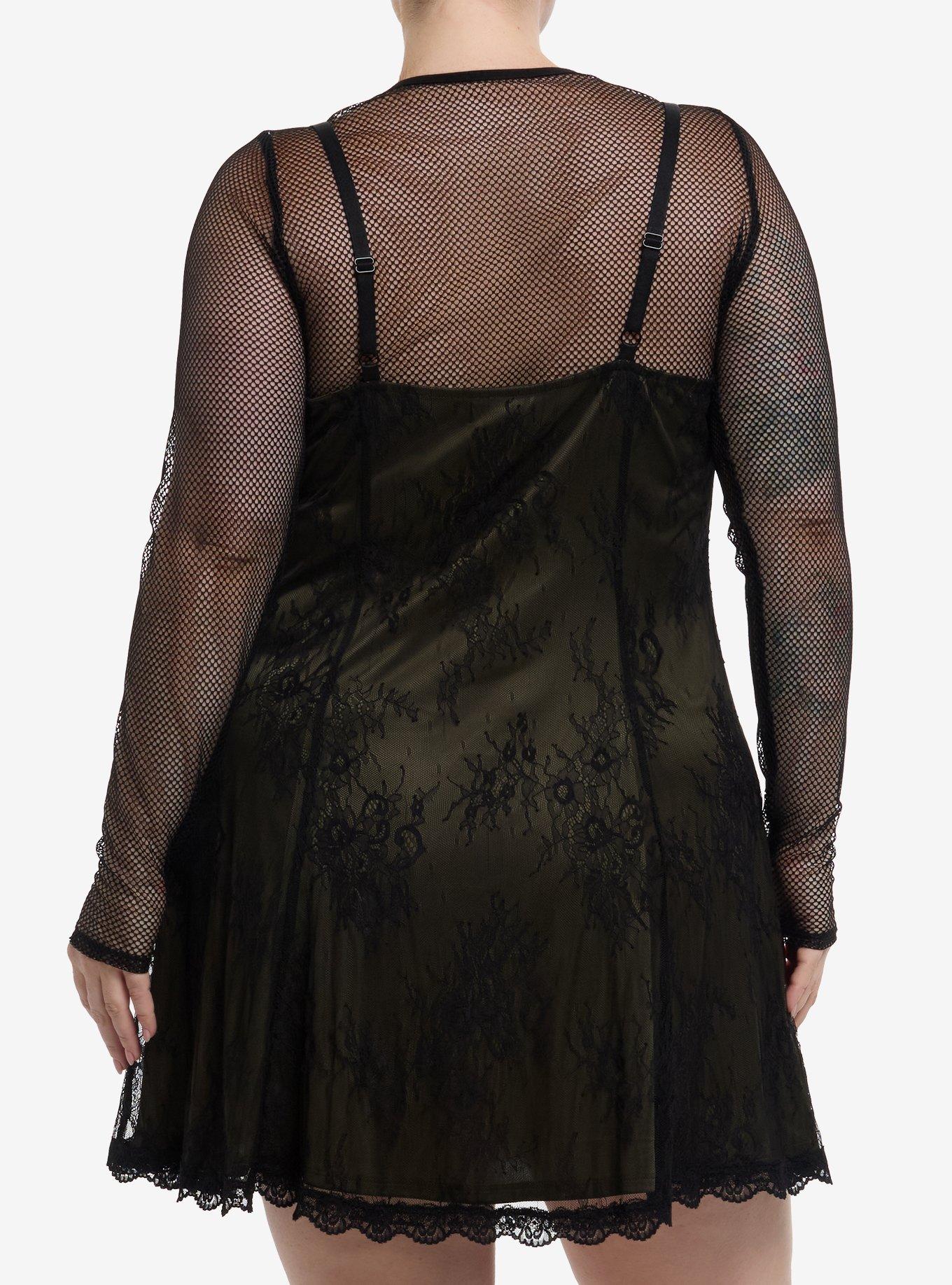 Cosmic Aura Black & Green Lace Twofer Long-Sleeve Dress Plus Size, GREEN, alternate