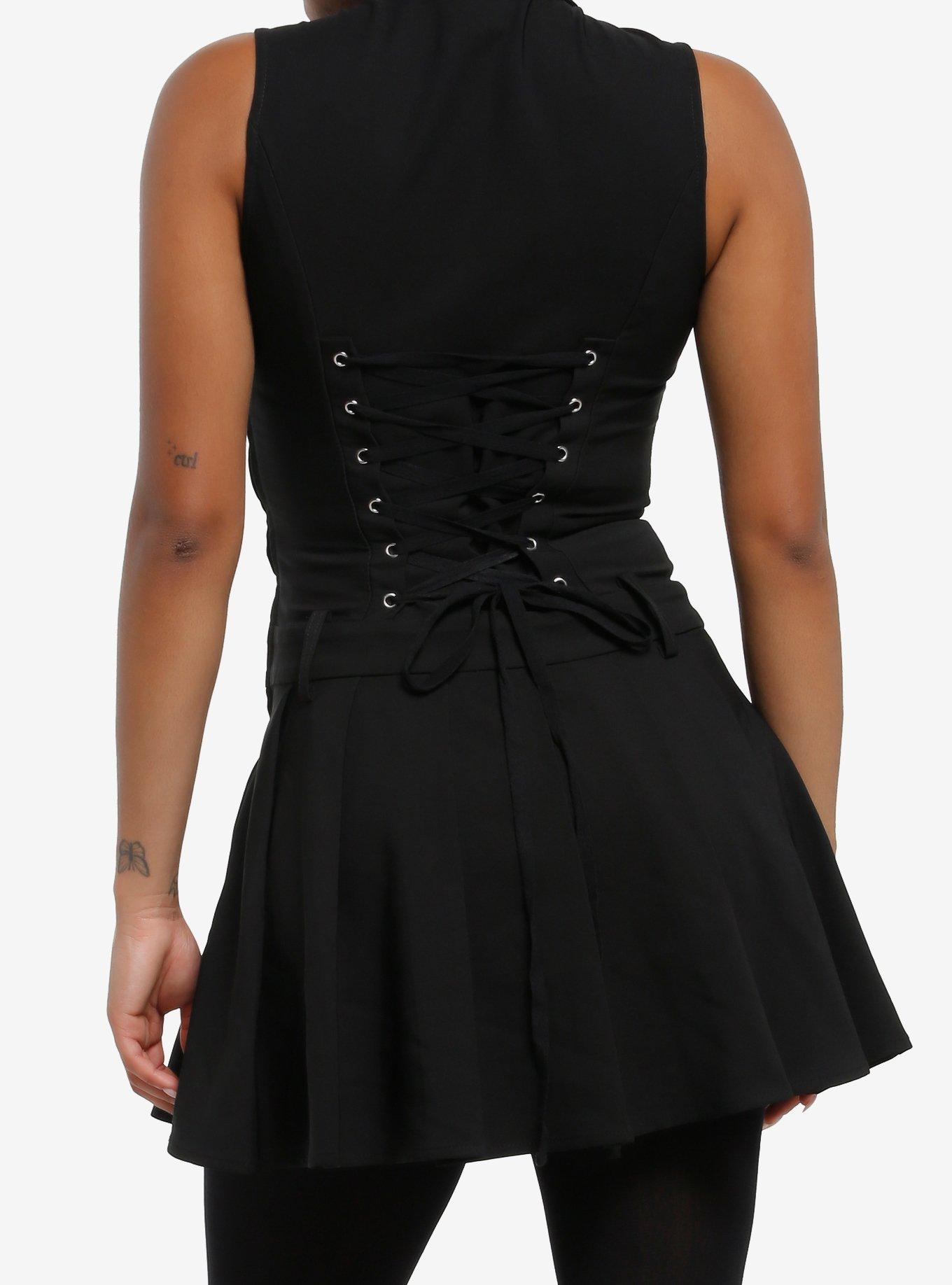 Social Collision Black Zippers & Chains Pleated Tank Dress, BLACK, alternate