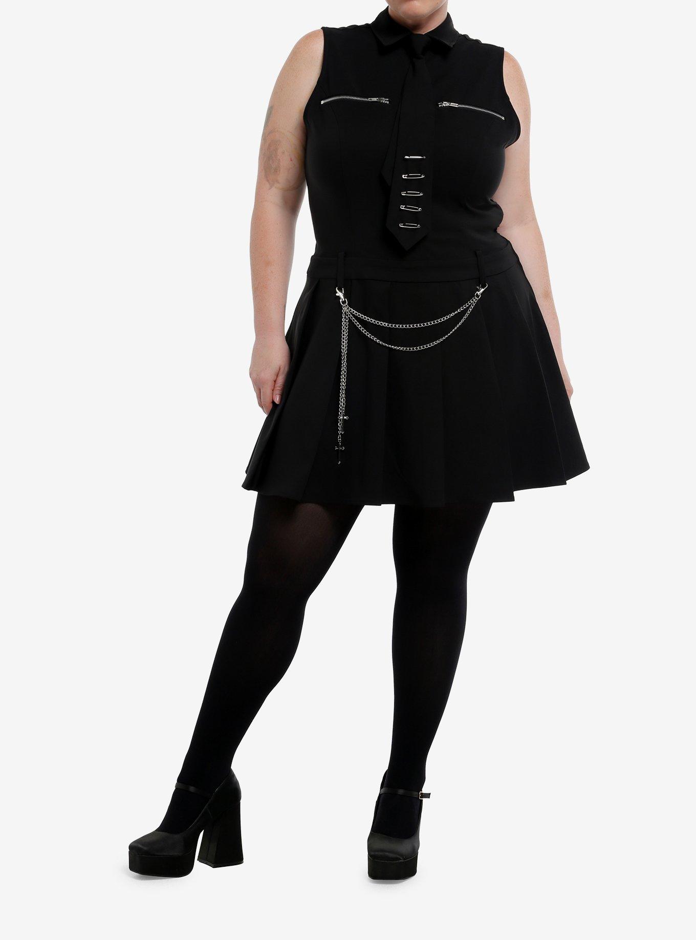 Safety Pin Black Tie Chain Tank Dress, , hi-res