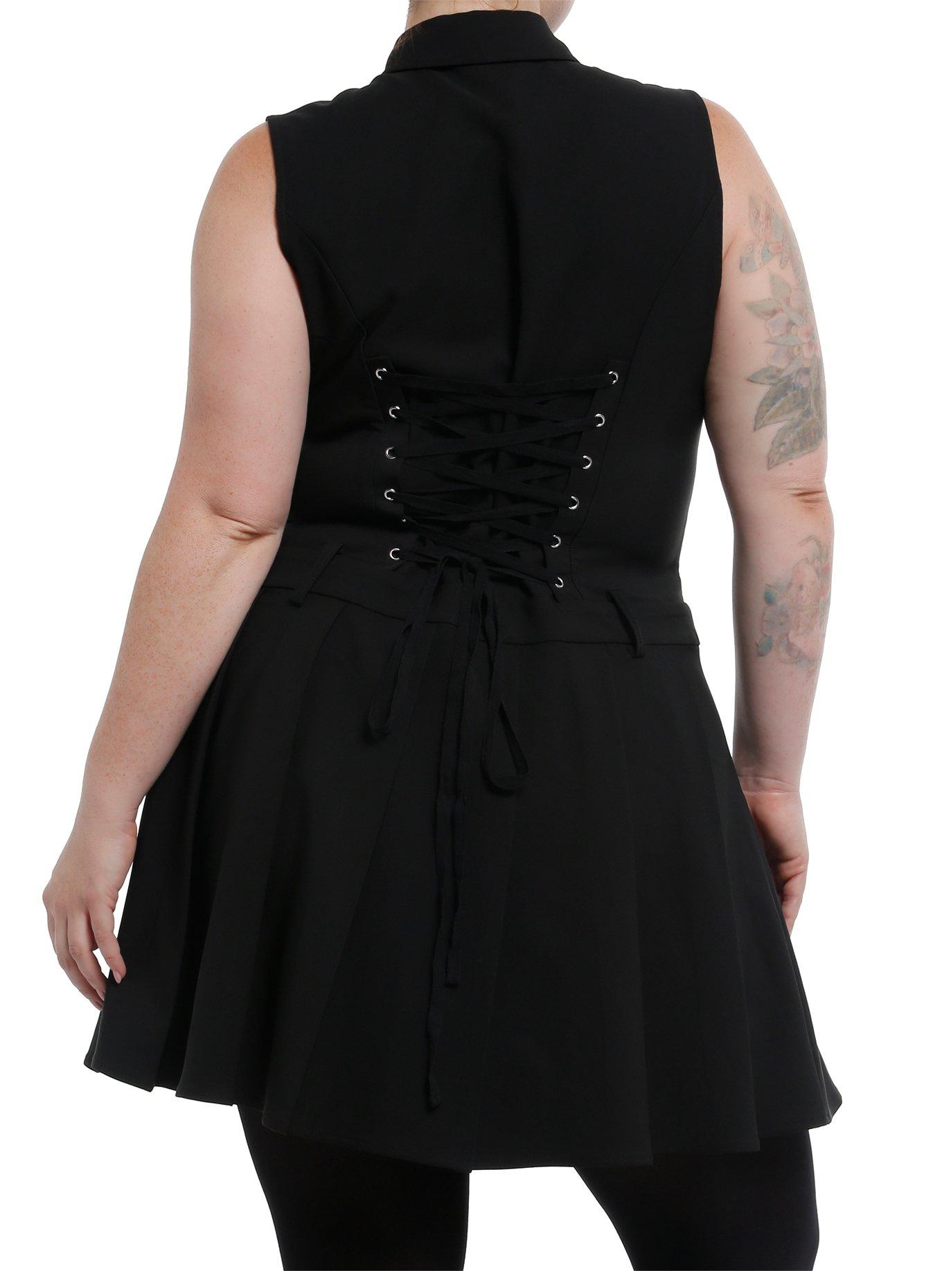 Safety Pin Black Tie Chain Tank Dress, BLACK, alternate