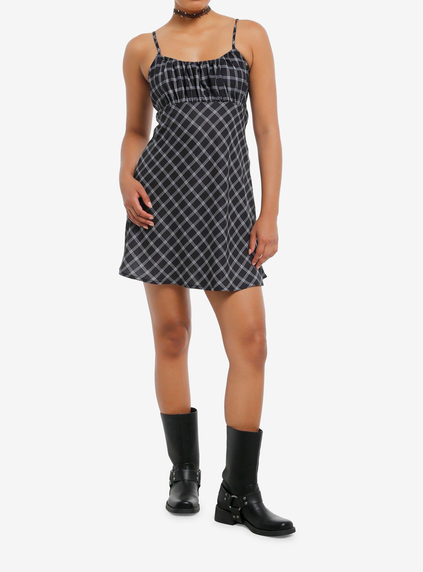 Social Collision Black & White Plaid Cami Dress, , hi-res