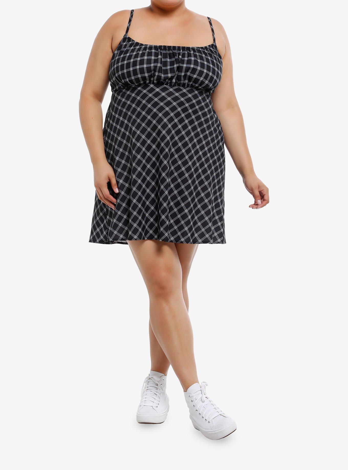 Social Collision Black & White Plaid Cami Dress Plus Size, , hi-res