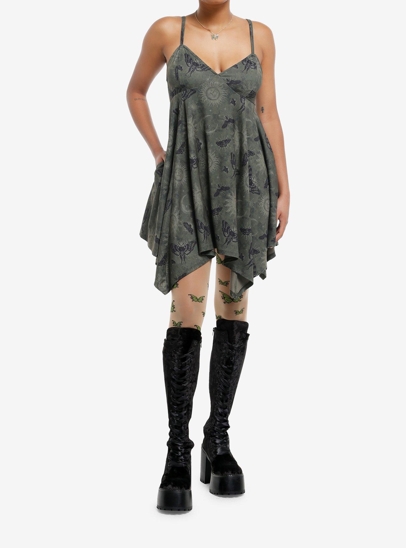Cosmic Aura Celestial Moth Hanky Hem Cami Dress, GREEN, alternate