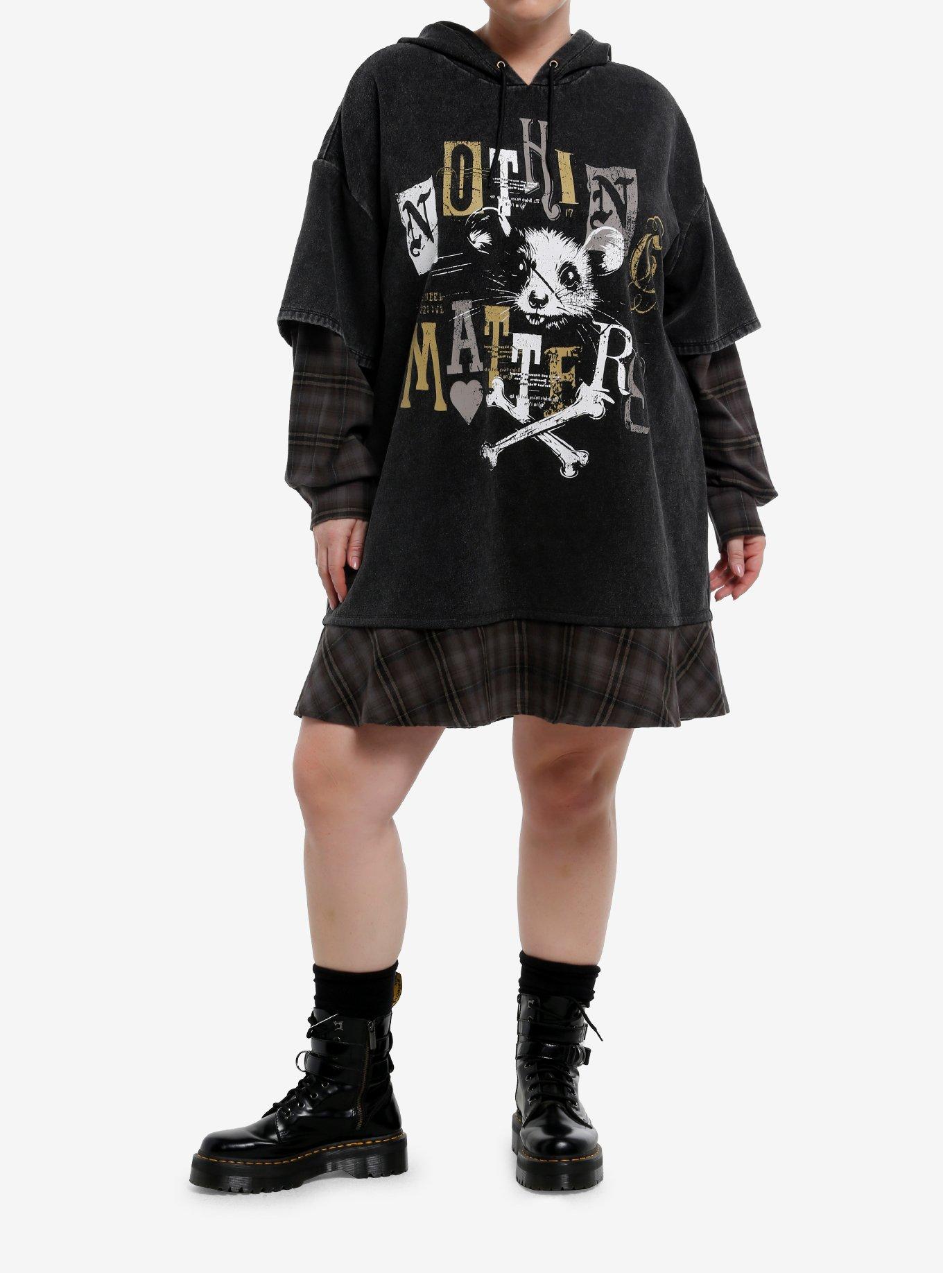 Nothing Matters Flannel Twofer Hoodie Dress Plus Size, , hi-res