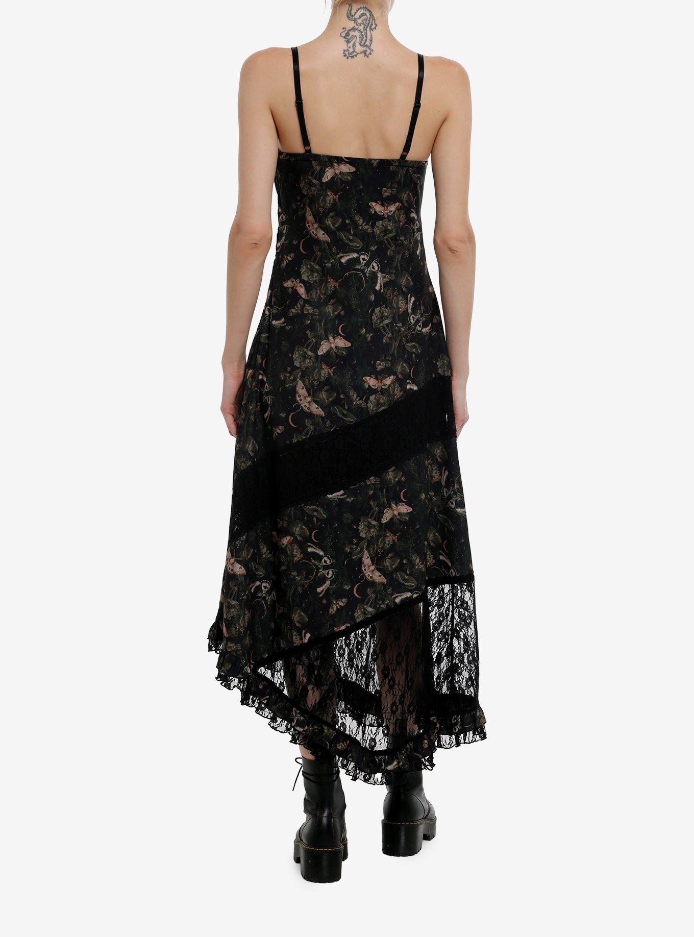 Cosmic Aura Celestial Moth Lace Asymmetrical Midaxi Slip Dress, , hi-res