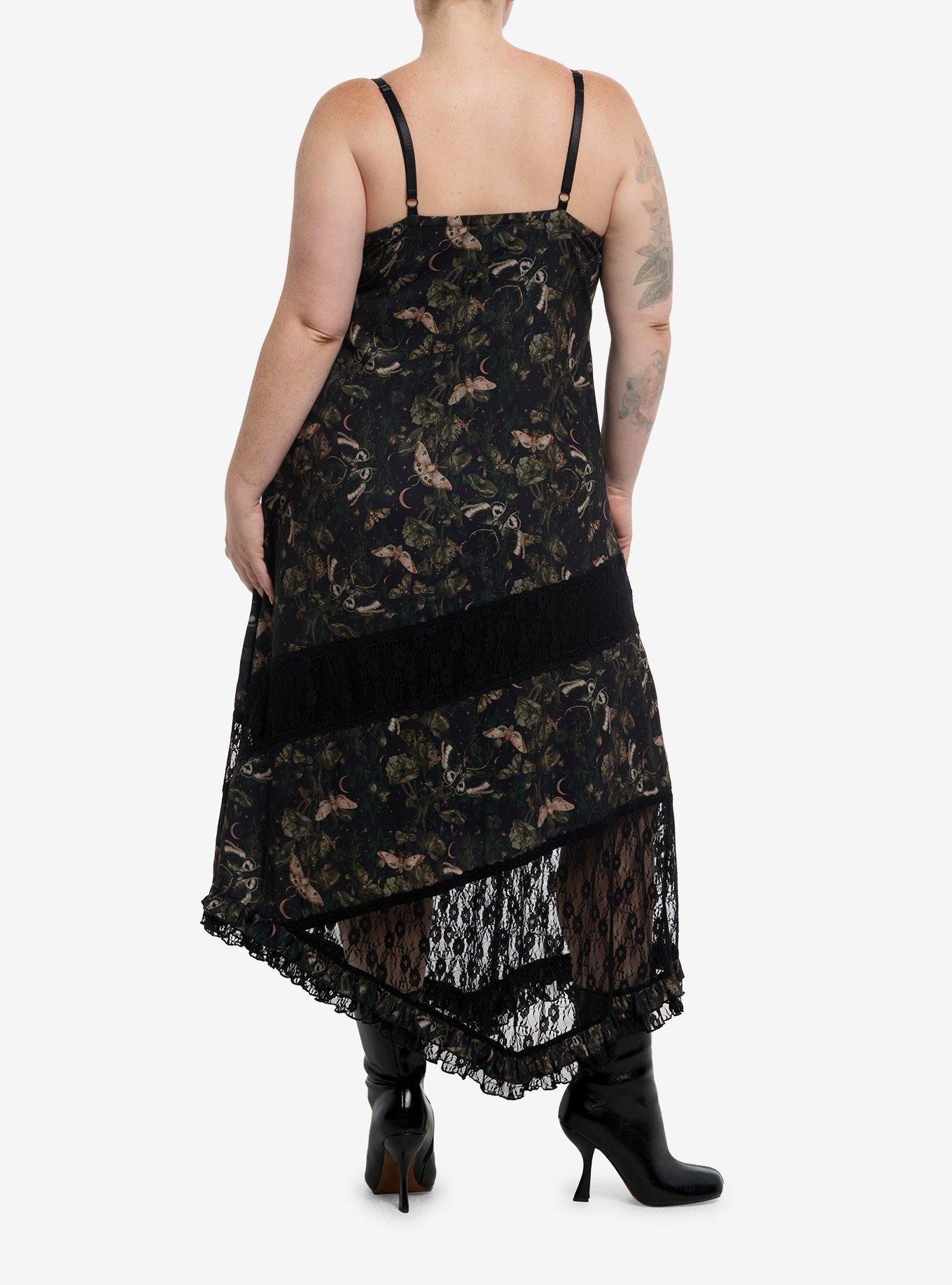 Cosmic Aura Celestial Moth Lace Asymmetrical Midaxi Slip Dress Plus Size, , hi-res
