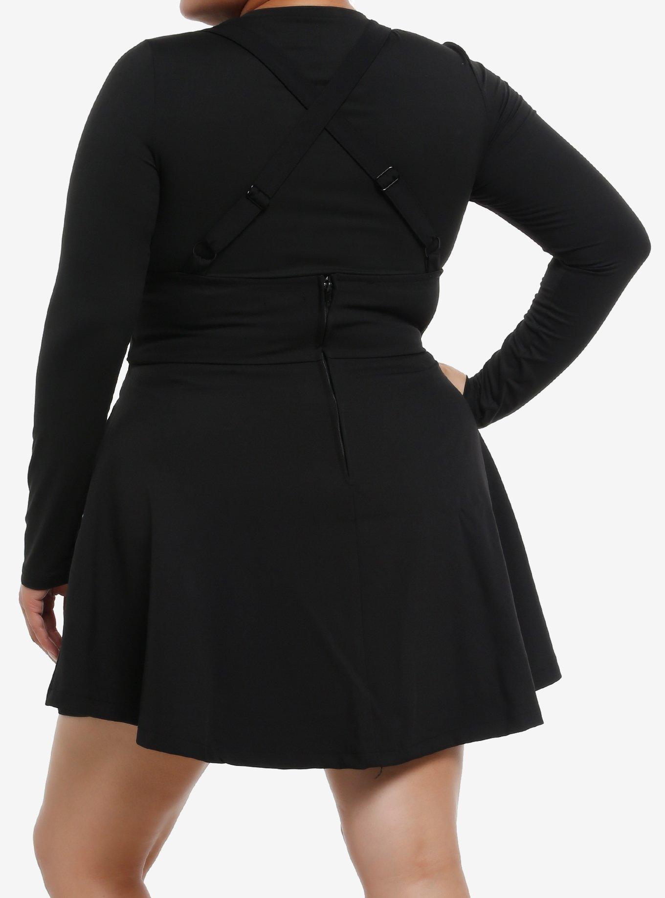 Social Collision Black Grommet Strap Lace-Up Skirtall Plus Size, , hi-res