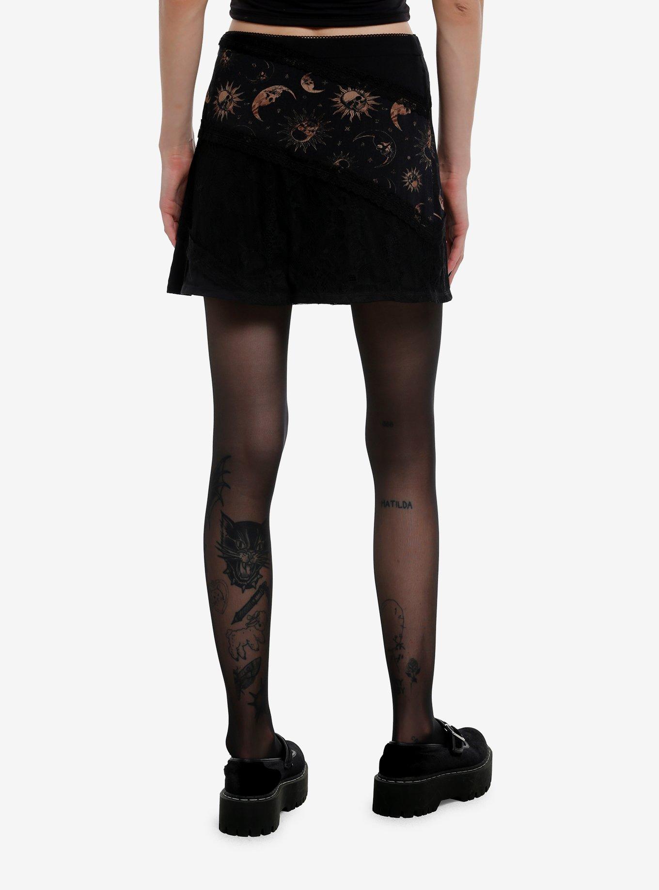 Cosmic Aura Celestial Skull & Black Lace Mini Skirt, , hi-res