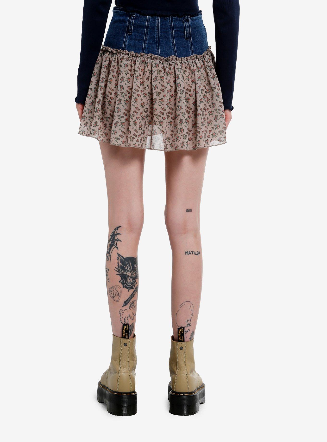 Thorn & Fable Button-Down Floral Denim Skirt, BROWN, alternate