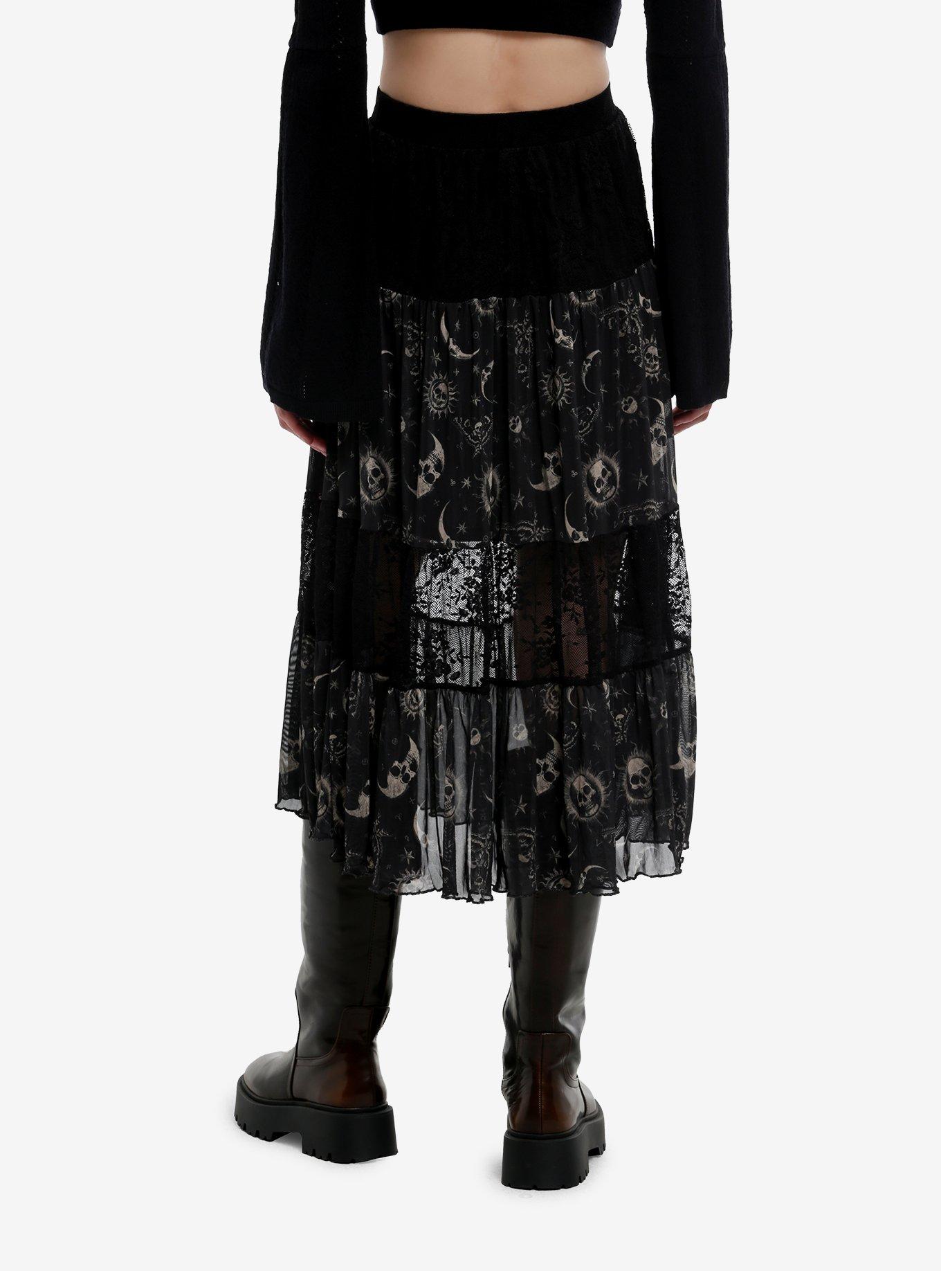 Cosmic Aura Celestial Lace Tiered Midi Skirt, , hi-res