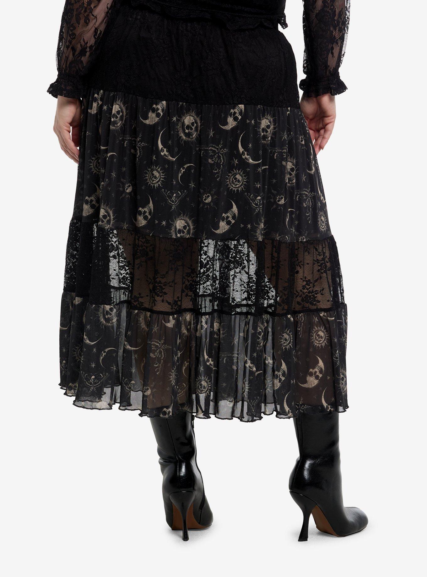 Cosmic Aura Celestial Lace Tiered Midi Skirt Plus Size, , hi-res