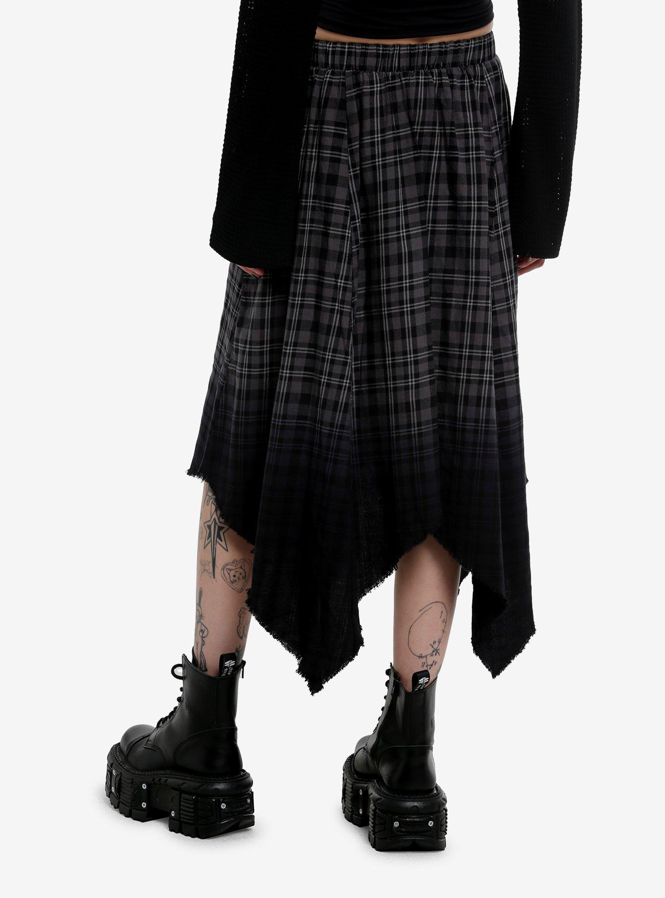 Social Collision Grey Plaid & Black Ombré Safety Pin Midi Skirt, GREY, alternate
