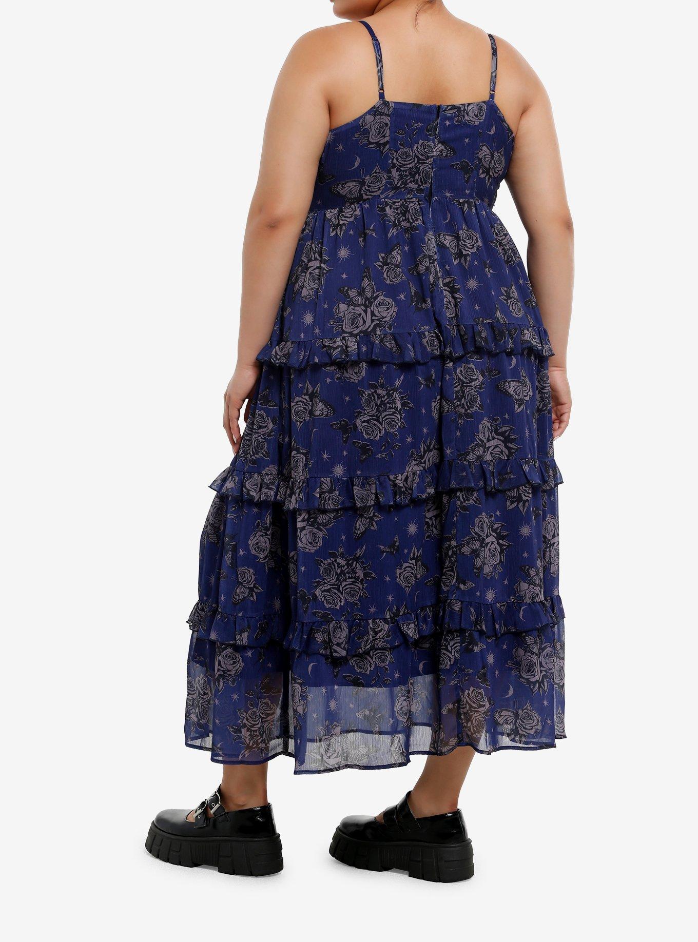 Cosmic Aura Butterfly Rose Tiered Midaxi Dress Plus Size, , hi-res