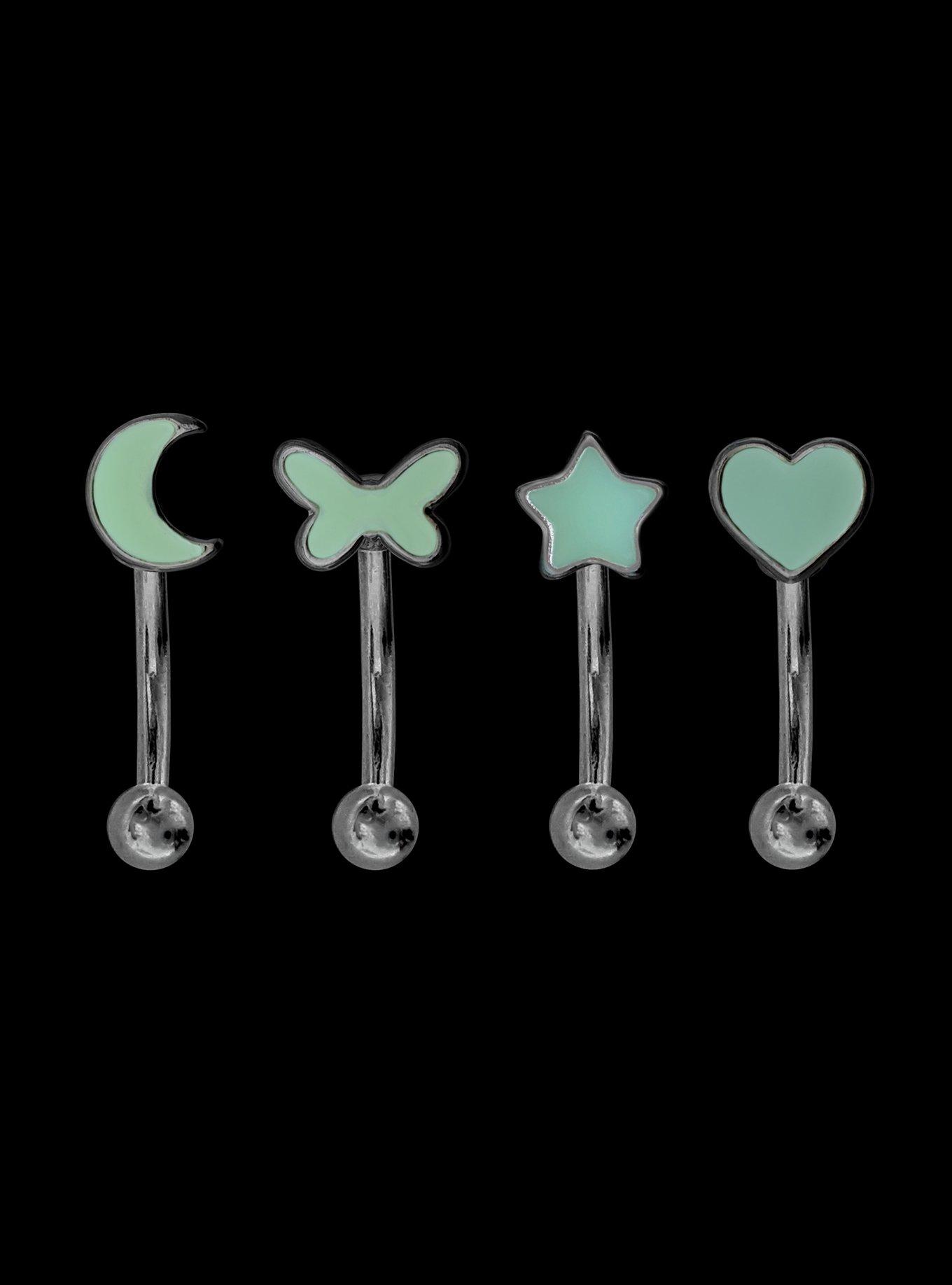 Steel Pastel Celestial Butterfly Glow-In-The-Dark Eyebrow Barbell 4 Pack, , hi-res